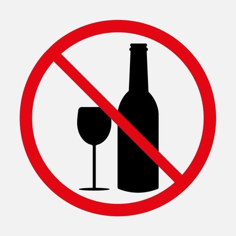 No alcohol sign. Wine glass and bottle prohibition vector icon isolated on white background Anti Alcohol Posters, Wine Glass And Bottle, Anti Alcohol, Personal Project Ideas, Health Infographic, Wine Icon, Alcohol Signs, Math Design, 2024 Goals