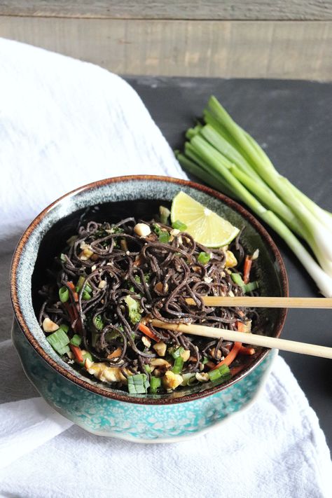 Black bean noodles provide additional fiber and protein to this traditional Thai dish Black Soybean Spaghetti Recipes, Black Bean Noodle Recipe, Black Noodles Recipe, Black Bean Spaghetti Recipes, Black Bean Pasta Recipes, Black Bean Spaghetti, Black Noodles, Black Bean Pasta, Black Bean Noodles