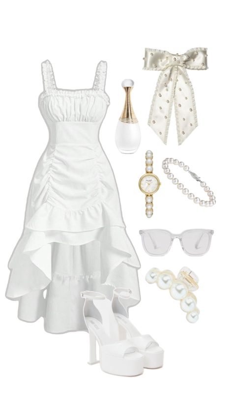 White dream🤍 White Outfit Ideas, Princess Inspired Outfits, Punk Style Outfits, Dressy Casual Outfits, Glam Outfit, Kawaii Dress, Classy Work Outfits, White Outfit, Simple Trendy Outfits