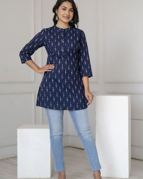 Pure Cotton Tunics.Block print Kurtis in Beautiful deep Autumn colours. #autumnvibes #tunicstyle #indianfashion #ethnicwear #blockprinting #kurti #kurta #indianoutfit #cottontop #womensfashion #bohotop #bohemianfashion #cottagecore #londonshop #ukbusiness #womeninbusiness #smallbusinessuk Kurti Short, Ajrak Print, Tunic Kurti, Tunic Tops Summer, Indian Kurti, Summer Tunic, Short Kurta, Top Indian, Ikat Print