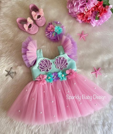 Mermaid Dress Girls, Aaliyah Birthday, Mermaid Birthday Outfit, Toddler Birthday Dress, Sequin Mermaid Dress, Donut Themed Birthday Party, Baby Birthday Photoshoot, Mermaid Theme Birthday Party, Baby's First Birthday