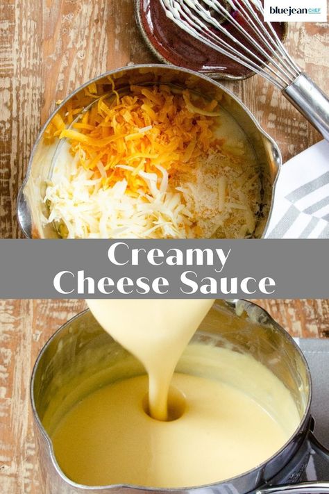 Here is your go-to recipe for a basic cheese sauce. It's really so simple to make so no need to buy it in a jar. This basic cheese sauce recipe uses three different cheeses for three different reasons - Cheddar for flavor, Gruyère for meltability and Parmesan for salty seasoning. Check out the easy recipe! 3 Cheese Sauce Recipe, Light Cheese Sauce, Cheese Gravy Recipe, Harvati Cheese Recipes, White Cheese Sauce For Fries, Smooth Cheese Sauce, Pepperjack Cheese Sauce, Four Cheese Sauce, Smoked Gouda Cheese Sauce