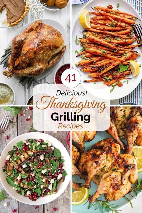 41 Thanksgiving Grilling Ideas: Grill the Turkey, Sides & Even Pie! Grilled Thanksgiving Turkey, Smoked Turkey Dinner Side Dishes, Thanksgiving On The Grill, Thanksgiving Bbq Ideas, Thanksgiving Grill Recipes, Grilled Thanksgiving Recipes, Autumn Grilling Recipes, Sides For Smoked Turkey, Bbq Thanksgiving Dinner