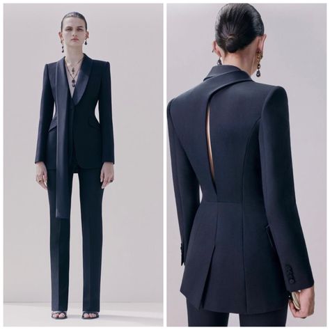 Futuristic Business Suit, High Fashion Office Wear, Suit Ideas Women, Alexander Mcqueen Suit, Look Gatsby, Womens Tailored Suit, Tuxedo Women, Stylish Work Attire, Woman Suit Fashion