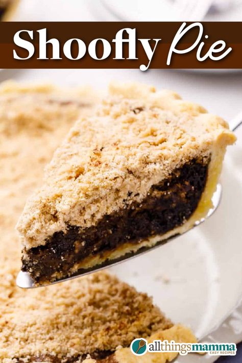 A slice of Shoofly Pie with a crumbly brown sugar topping and rich molasses filling, served on a plate for an old-fashioned dessert experience. Shoofly Pie Recipe, Dutch Desserts, Molasses Cake, Shoofly Pie, Pie Crust Uses, Homemade Pie Crusts, Unique Desserts, Amish Recipes, Pennsylvania Dutch