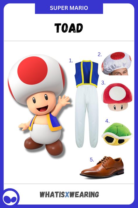 Help Mario on his quest to save Princess Peach with our DIY Toad cosplay idea. Mario Toad Costume Diy, Toad Costume Diy Women, Toad Costume Diy, Toad Mario Costume, Toad Cosplay, Wario Costume, Mario Level, Pokemon Family, Easy Costumes To Make