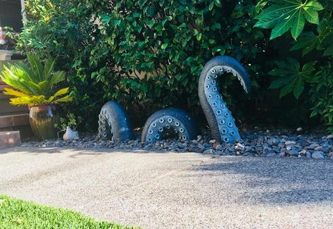 Yard Sea Monster Monster Garden, Halloween Projector, Sea Garden, Sea Monster, Halloween Decorating, Garden Decorations, Monster Party, Sea Monsters, Facades