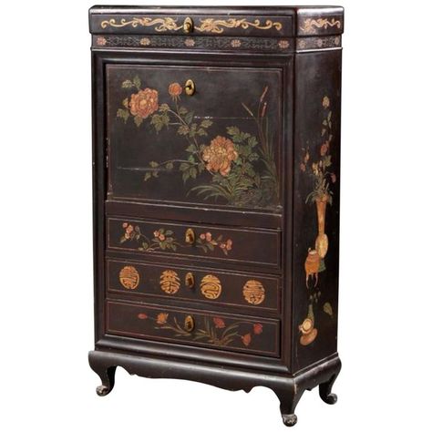 Spooky Furniture, Distress Painting, Cottagecore Furniture, Chrysanthemums Flower, Paint Dresser Diy, Painted Secretary, Apartment Planning, Flower Furniture, Decorated Furniture