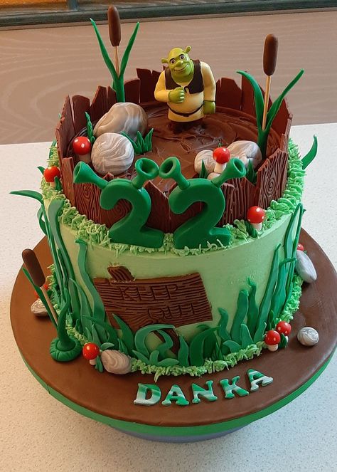 Shrek 21st Birthday Cake, Shrek Cakes Ideas, Shriek Birthday Cake, Shrek Smash Cake, Shrek Birthday Cake Ideas, Shrek Bday Cake, Shrek Birthday Party Cake, Shrek Swamp Cake, Shriek Birthday Party