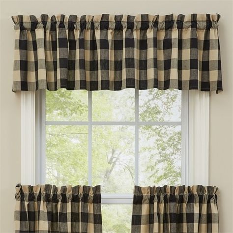 Wicklow Black Valance in a window setting Buffalo Plaid Curtains, Farmhouse Valance, Farmhouse Kitchen Curtains, Tan Walls, Plaid Curtains, Farmhouse Curtains, Country Curtains, Park Designs, Curtain Valance