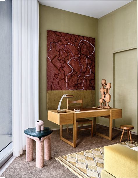 River View Apartment, Kelly Behun, Pierre Yovanovitch, Artistic Furniture, Studio Chairs, River View, Studio Table, Grey Armchair, Living Rugs