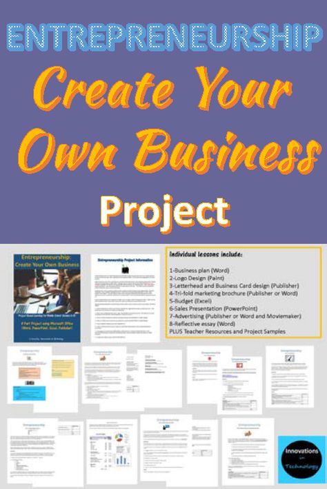 Entrepreneurship: Create Your Own Business Project for middle school (grades 6-8). 8 Part project using Microsoft Office to create a functioning business. https://www.teacherspayteachers.com/Product/Entrepreneurship-Create-Your-Own-Business-1807358 Business Studies Marketing Project, Entrepreneurship Class Activities, Kids Entrepreneur Ideas Schools, Teaching Entrepreneurship High Schools, Middle School Economics, Business Education Classroom, Teaching Technology Middle School, Business Students, Teaching Business