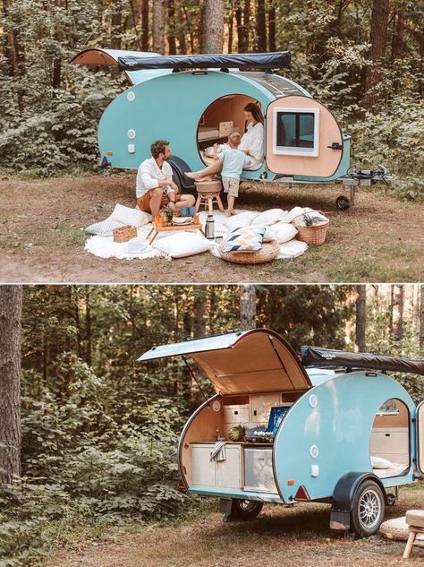 Lithuania-based startup TinyCamper has come up with MINI, a compact teardrop trailer that packs features needed for a comfortable camping experience. Actually, this camper is handcrafted to the particular needs of a client to ensure its usefulness and practicality. It can comfortably fit 3 people – 2 adults and 1 child, the official website states. Mini Trailer Camper, Diy Trailer Camper, Teardrop Camper Interior, Tiny Camper Trailer, Cube Car, Mini Campers, Diy Teardrop Trailer, Mini Caravan, Camping Trailer Diy