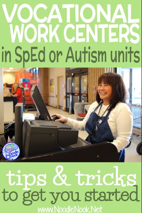 Trying to set up Vocational Work Centers in your classroom and need some ideas? Read more about how to make vocational work stations work for you! Vocational Training Center Design, Centers Classroom, Vocational Activities, Vocational Tasks, Job Coaching, High School Special Education, Life Skills Curriculum, Vocational Skills, Job Skills