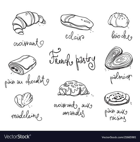 Pastry Tattoo, France Tattoo, French Pictures, Baked Desserts, French Illustration, France Food, French Tattoo, Food Tattoos, Food Doodles