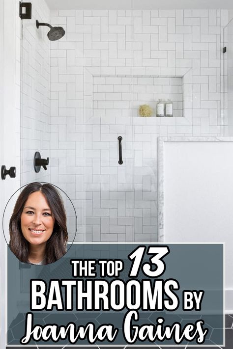 Master Shower Tile Combinations, Bathroom Ideas Joanna Gaines, Joanna Gaines Bathrooms, Magnolia Homes Bathroom, Joanna Gaines Bathroom Ideas, Bathroom Joanna Gaines, Joanna Gaines Bathroom, Best Bathrooms, Farmhouse Master Bath