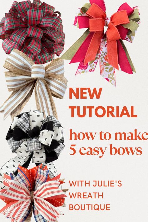 How To Make Full Bows For Wreaths, Bow Dabra Bows, Different Bows For Wreaths, Dyi Bows Ideas, Easy Bow For Wreaths, How To Make A Wired Bow, Simple Bow Making Tutorials, Making Wreaths With Ribbon, Types Of Bows Ribbons