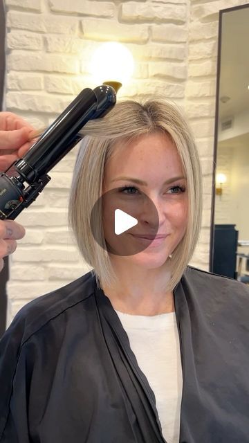 Chris Jones on Instagram: "Textured Bob✂️  No layering on this one, just some weight taken out of the back for shape and balance.   Loving the new Damage Reverse Serum from @virtuelabs 🫶🏻 Not only does it improve overall health of the hair but it softens and smooths without weighing the hair down.   Tried the new Mission Sleek brush from @frommpro and it’s so good. Love the combo of boar and nylon bristles. What’s important about this combo is the boar gives you the polish and shine while the nylon creates the tension needed for smoothing or straightening. 👌🏻  Curled just for section near the face then finished off with texturizing spray from @virtuelabs   Keep it simple🙂  #hairvideos #hairtutorial #bobhaircut #lobhaircut #texturedbob #hairtrends #hairtransformation #haircut #shorthai Bobs And Lobs Haircut, Medium Bob Styling, Textured Bob Haircut For Fine Hair, Inverted Bob Fine Hair, Styling A Bob Haircut Tutorial, Bob Hair With Layers, Sleek Short Bob, Growing Out Shoulder Length Hair, How To Curl Bob Hair With Straightener