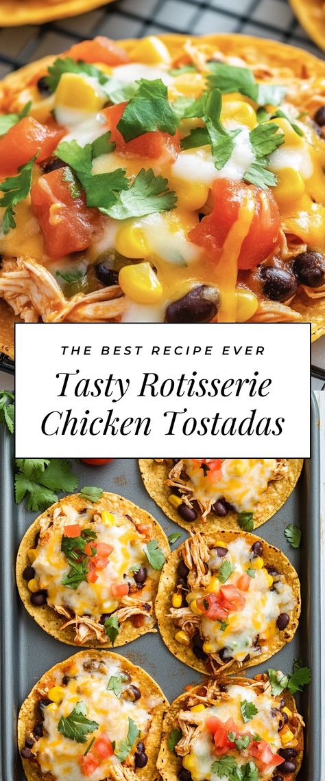 Image for Tasty Rotisserie Chicken Tostadas Healthy Chicken Tostadas, Rotisserie Chicken Tostadas, Shredded Chicken Tostadas, Rotisserie Chicken Recipes Meal Prep, What To Do With A Rotisserie Chicken, Chicken Tostadas Mexican, Chicken Tacos With Rotisserie Chicken, Chicken Tostada Recipes, Mexican Rotisserie Chicken