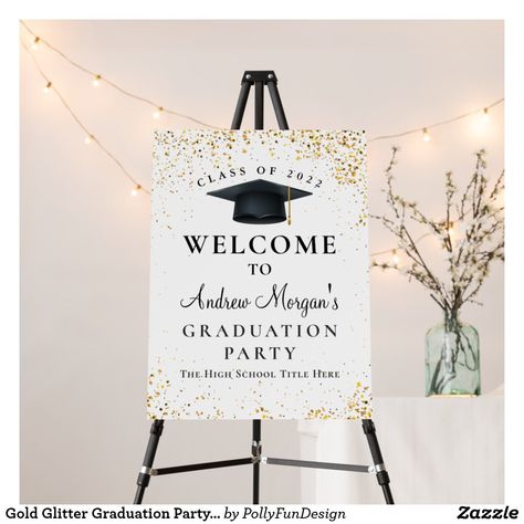 Graduation Dinner Party Table Settings, Welcome To Graduation Party Sign, Graduation Board Ideas, Welcome Board Decoration Ideas School, White And Gold Graduation Party, Aesthetic Graduation Party, Future Paramedic, Grad Dinner, Farewell Decorations