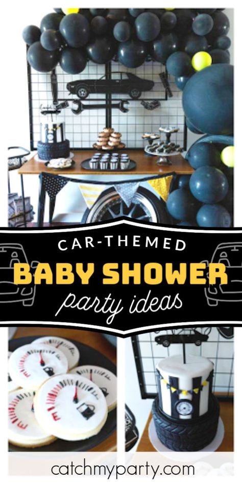 Muscle Car Themed Birthday Party, Car Themed Sweet 16, Car Related Gender Reveal, Hot Rod Party Ideas, Classic Cars Party, Garage Theme Party, Chevy Party Theme, Muscle Car Birthday Party, Mustang Party Ideas