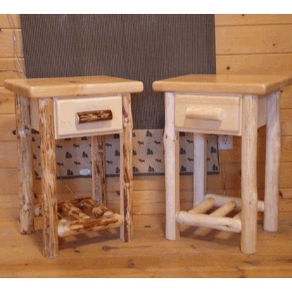 Log End Table, Log Bedroom Furniture, Log End Tables, Rustic Bedside Table, Rustic Log Furniture, Drawer Shelf, Oak Bedside Tables, Diy Nightstand, Log Furniture