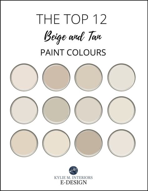 The 12 MOST POPULAR Beige and Tan Paint Colours Most Popular Beige Paint Colors, White And Tan Kitchen, Light Beige Paint Colors, Tan Paint Colors, Kylie M Interiors, Warm Neutral Paint Colors, Cream Paint Colors, Beige Paint Colors, Tan Paint