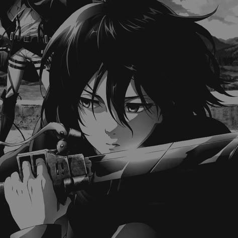 Aot Widgets Black And White, Mikasa Astethic, Mikasa Ackerman Black And White, Mikasa Profile Pic, Aot Profile Pic, Mikasa Pfp Manga, Mikasa Black And White, Mikasa Ackerman Manga Icon, Mikasa Manga Icons