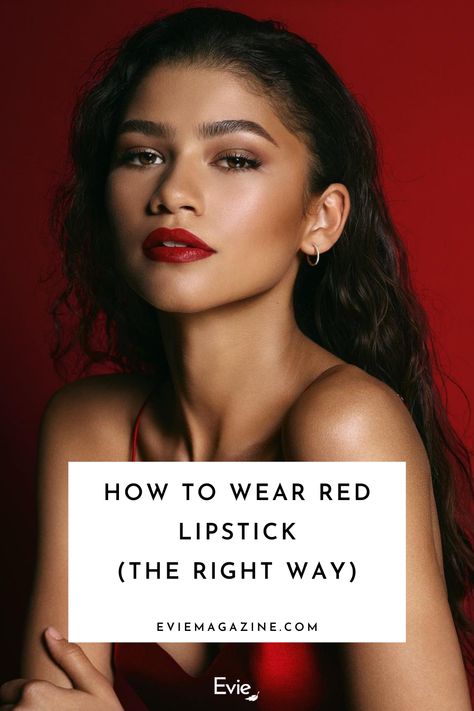 Makeup Looks For Black Dress Red Lips, Red Lipstick Tan Skin, Dark Hair Red Lips, Red Carpet Red Lipstick, Black Dress With Red Lipstick, Formal Makeup With Red Lipstick, Red Lipstick Makeup Olive Skin, Red Lip Daytime Look, Brown Eyeshadow With Red Lips