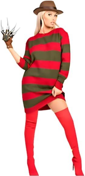 STAR FASHION Ladies Horror Freddy Krueger Style Halloween Red Green Stripe Knitted Jumper Dress Top 12-14 : Amazon.co.uk: Fashion Freddy Krueger Costume Women, Freddy Krueger Costume, Halloween Jumper, Horror Costume, Knitted Jumper Dress, Jumper Style, Striped Knit Dress, Halloween Fancy Dress, Freddy Krueger