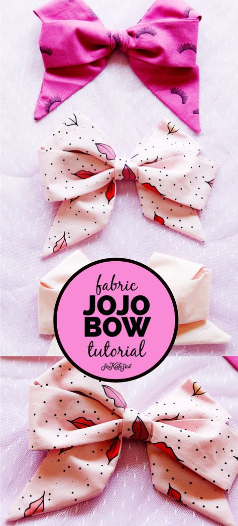 Bows Made From Fabric, Jojo Bows Diy, How To Make A Hairbow With Fabric, How To Make A Bow Barrette, How To Make A Dog Bow, Fabric Hair Bow Diy, No Sew Fabric Bows, Making Hair Bows Out Of Fabric, Sew Bows Diy