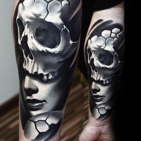 60 Morph Tattoo Designs For Men - Blended Ink Ideas Tato Realis, Skull Face Tattoo, Celtic Tattoos For Men, Skull Girl Tattoo, Girl Face Tattoo, Face Tattoos, Badass Tattoos, Skull Face, Grey Tattoo