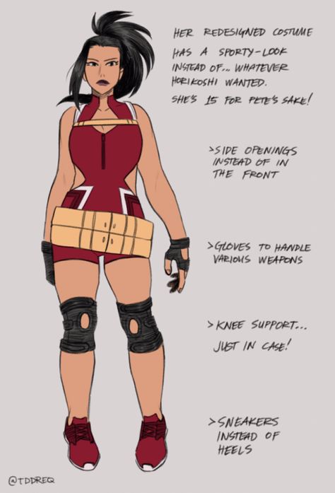 my hero academia | Tumblr | Costume #redesign thank god Momo Costume Redesign, Momo Redesign, Mha Redesigns, Superhero Ideas, Bnha Fanart, Redesign Ideas, Mha Fanart, My Hero Academia Costume, Boku No Academia