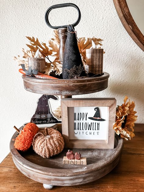 Not only is it gorgeous, but what a fun inviting way to welcome guests to your home this fall! This two-tier tray lightweight design makes a charming centerpiece and gives more added space to decorate. Use it for cupcakes, decor or even fruit! 14.5 x 14.5 x 18 inches Style two-tiered tray Finish distressed white or brown tray decor is neutral Bottom Diameter 14.5 inches, Top Diameter 14.5 x 14.5 x 18 inches Height 18 inches weighs less than 5 pounds Please read our FAQ page prior to purchasing. Metal Tray Decor, Fall Entry Table Decor, Fall Entry Table, Two Tiered Tray, Tiered Tray Decor Ideas, Fall Tray Decor, Fall Bathroom Decor Ideas, Tray Decor Ideas, Fall Bathroom Decor