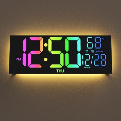 YISILE Digital Wall Clock Large Display, 13" Large Digital Wall Clock with RGB Color Changing Remote Control, Automatic Brightness Dimmer Big Clock with Night Lights, Auto DST, Date Week,Temperature 2025 Wishlist, Large Digital Wall Clock, Big Clock, Digital Wall Clock, Large Wall Clock, Rgb Color, Night Lights, Digital Wall, Night Light