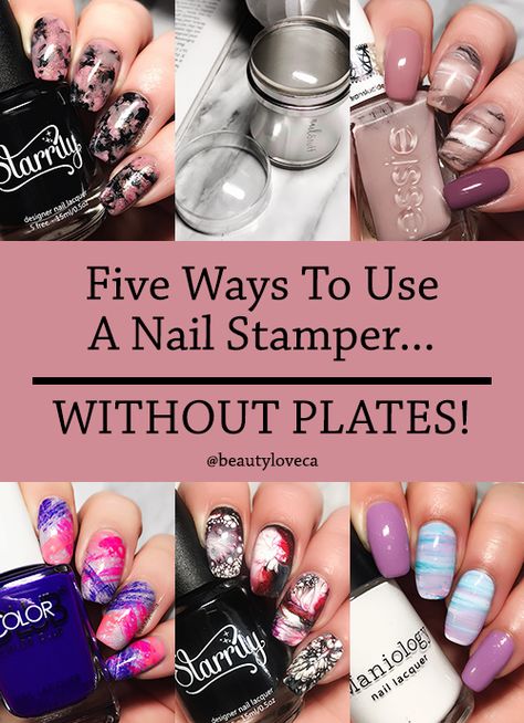 Tutorial | Five Ways To Use A Nail Stamper Without Plates  Smooshy Nails. Smoosh Marble. Dry Marble. Dry Brush. Easy Nail Art. Nail Art For Beginners. Nail Art Jelly Stamp, Dry Brush Nail Art, Gel Moment Nails Art Designs, Diy Nail Stamper, Nail Stamper Ideas, How To Make Marble Nails, Stamped Nails Ideas, Nail Stamping Ideas Tutorials, Maniology Stamping Ideas