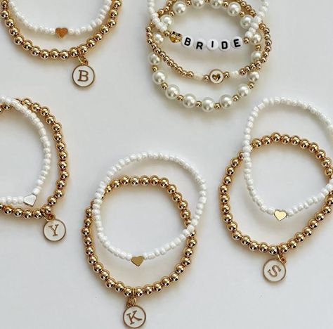 BRIDE and BRIDESMAIDS Set. Bride Set includes 3 Bracelets Bridesmaid Set includes 2 Bracelets Personalized Initial. - Etsy Bridesmaid Friendship Bracelets, Wedding Friendship Bracelet, Bridesmaid Bracelet Diy, Bridesmaids Bracelets, Beaded Name Bracelet, Bride Bracelet, Bride And Bridesmaids, Wild Moon, Party Inspo