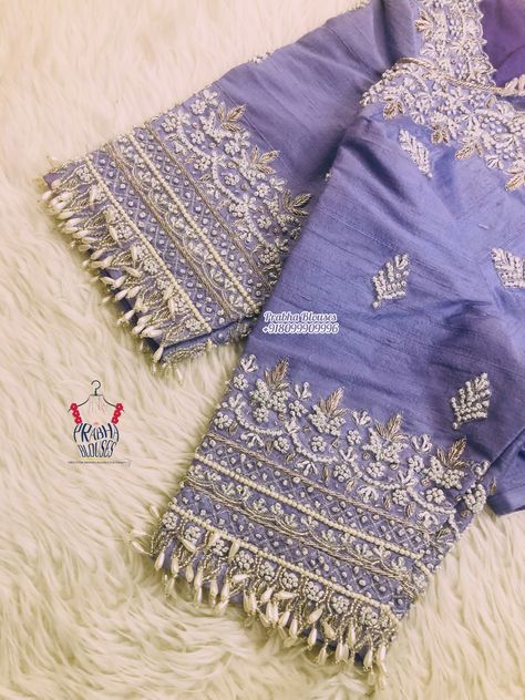 Hand Work Border Design, Silver Blouse Work, Silver Maggam Work Blouses, Silver Jari Work Blouse Design, Bridal Work Blouse Designs, Simple Maggam Work Designs, Thread Work Blouse Designs, Netted Blouse Designs, Latest Bridal Blouse Designs