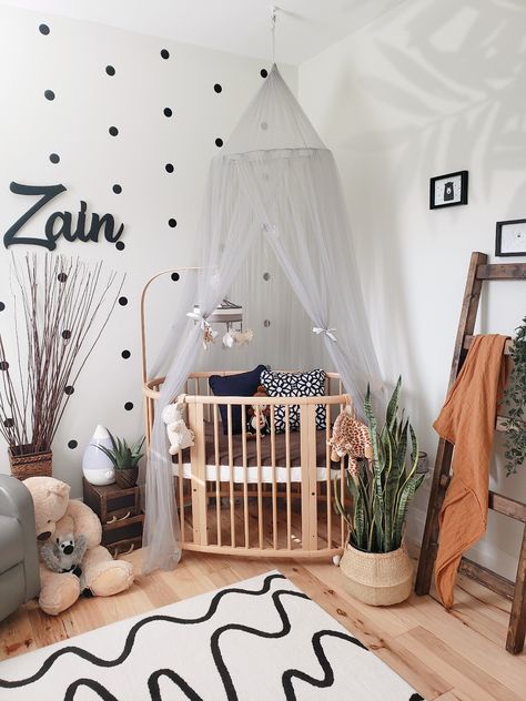 Gender nuetral nursery, nursery decor, stokke sleepi crib, snake plant, polka dot wall, nursery wooden name Polka Dot Walls Nursery, Nuetral Nursery, Stokke Crib, Stokke Sleepi Crib, Stokke Sleepi, Nursery Decor Inspiration, Baby Nursery Inspiration, Nursery Room Design, Baby Room Inspiration