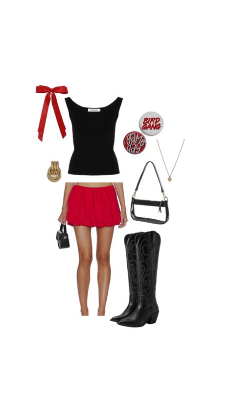 Tailgate outfit red game day college football outfits red school Red And Black Football Outfit, Hoco Football Game Outfit, Tailgate Outfit College, Ark Game, College Tailgate Outfit, College Football Outfits, Army Football, Tailgate Outfits, College Tailgate