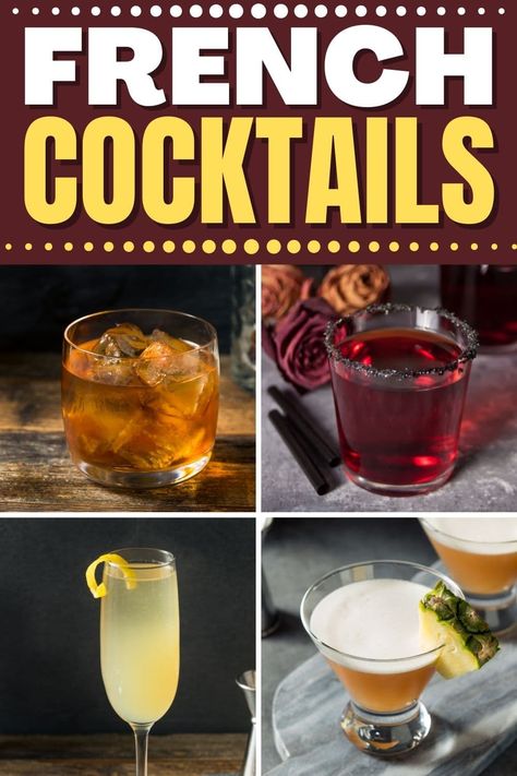 Give happy hour an upgrade with these classic French cocktails. From a French 75 to a sidecar to a French martini, these drinks will have you feeling fancy in no time. Classic French Cocktails, French Cocktails Recipes, Manly Cocktails, French Cocktails, French 75 Cocktail, French Martini, Veggie Recipe, Theme Nights, French Crepes