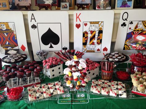 Casino themed sweet table Www.facebook.com/chocolatecoveredyumyums Casino Candy Table Ideas, Casino Theme Candy Table, Casino Theme Treat Table, Casino Treat Table, Casino Theme Gender Reveal, Casino Food Ideas Appetizers, Casino Birthday Ideas, Vegas Themed Party, Casino Prom