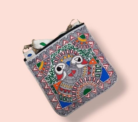 Madhubani Bags, Creative Tote Bag, Canvas Sling Bag, Bag Painting, Big Rangoli, Big Rangoli Designs, Madhubani Painting, Painting Canvas, Carry Bag