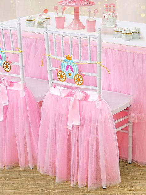 PRICES MAY VARY. Bridal Shower Decor for Chair Sash: Chair skirt made of pink Soft tulle with an adorable fluffy and full look which will perfectly improve the appearance of chairs, also a big hit to your bridal shower decorations! Tulle Tutu Chair Sash Size: Bridal shower Chair decorations measure 19.68 x 19.68 Inches Tulle, tutu strap:1.75M, 1 Pieces chair decor for wedding sash. Easy to Use: Our chair tulle skirt can be easily tied to any standard size chairs or furniture. You can also add ri Princess Chair Decorations, Tutu Baby Shower Theme, Girls Chair, Bridal Shower Chair, Bow Birthday Party, Bridal Chair, Princess Chair, Pink Decorations, Tutu Baby Shower