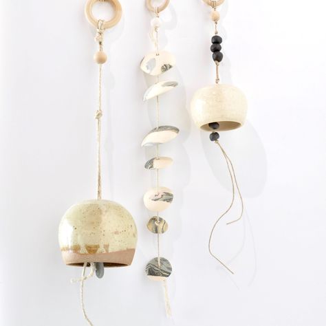 One of a kind ceramic bells/hanging sculptures from @mollywhitepottery Ceramic Wind Chimes, Ceramic Bells, Ceramic Bell, Pottery Ideas, Wind Chimes, Sculpture, Ceramics