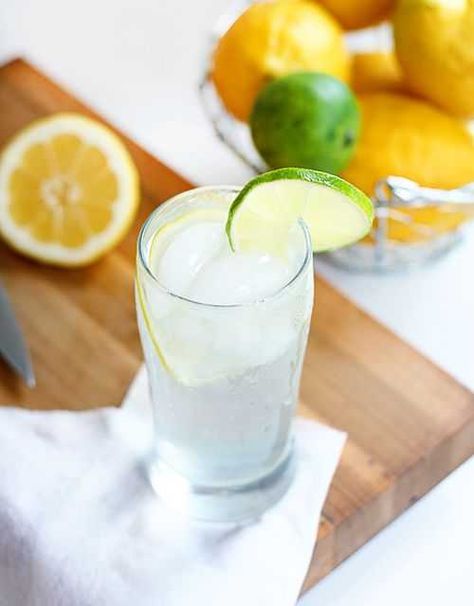 Homemade lemon-lime soda.  Not much more complicated than opening a bottle of the chemical-laden stuff either. Homemade Sprite, Lime Drinks, Soda Syrup, Salmon Glaze Recipes, Three Ingredient Recipes, Sparkling Juice, Homemade Soda, I Am Baker, Soda Recipe