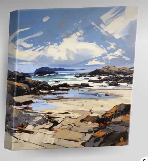 Beach Landscape Painting, Expressionism Landscape, Class Painting, Abstract Beach Painting, Scottish Landscape Painting, Watercolour Landscapes, Hebrides Scotland, Ocean Art Painting, Scotland Art