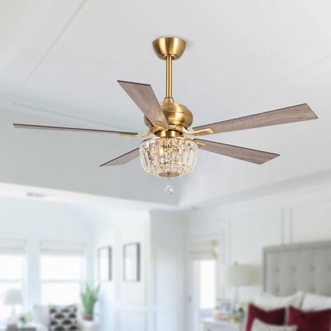 Fan Chandelier Combo Gold, Romantic Bedroom Ceiling Fan, Glam Ceiling Fan, Modern Gold Chandelier, Gold Ceiling Fan, Crystal Ceiling Fan, Chandelier Fan, Best Ceiling Fans, Remote Control Light