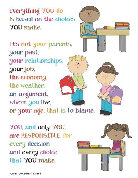 Yes!!! LOVE this!! To many people these days blame their problems on their childhood,how they were raised,their parents, etc never just takes the responsibility that their choices and decisions made them the way they are today! Responsibility Poster, Classroom Posters Free, Responsive Classroom, Leader In Me, Classroom Freebies, Classroom Behavior, Character Education, Classroom Posters, School Counselor