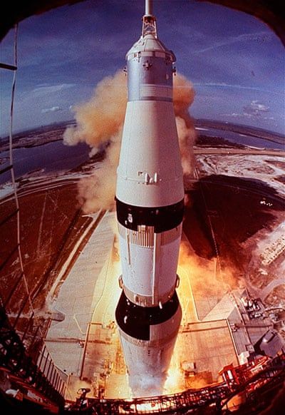 The Saturn V rocket that launched the Apollo 11 mission blasts off at Cape Kennedy. Photograph: AP Apollo 11 Launch, Apollo Space Program, Apollo 11 Moon Landing, Apollo 11 Mission, Apollo Program, Nasa Apollo, Apollo Missions, Michael Collins, Launch Pad